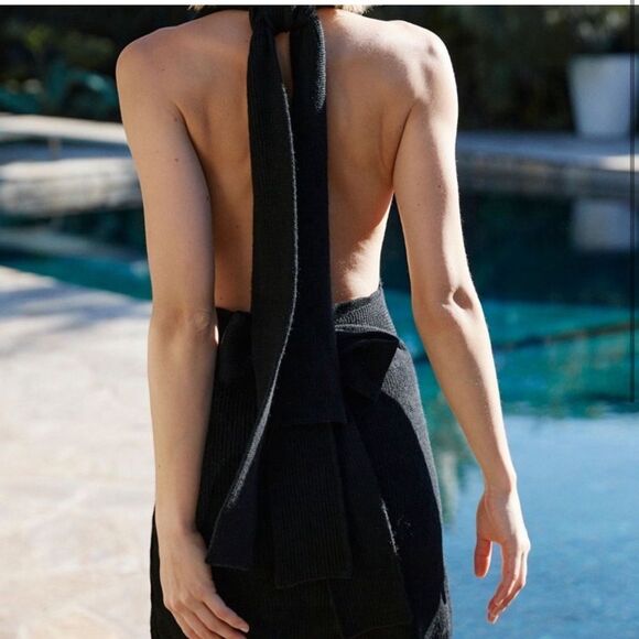 Free People Knitted Sweater Dress Adjustable Ties Black Size XS (Oversized) - Picture 3 of 11